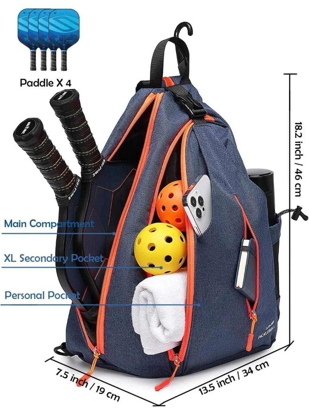 Men’s Sling Backpack in Blue with Orange Trim - Athletic Carry